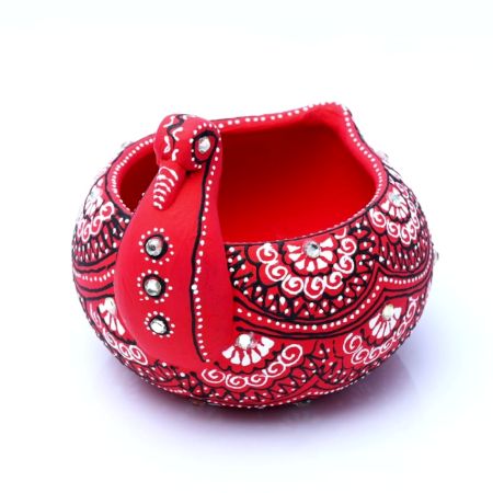 Handicraft Washable Terracotta Modern Swan Diya Tealight T-Light Holder - Red